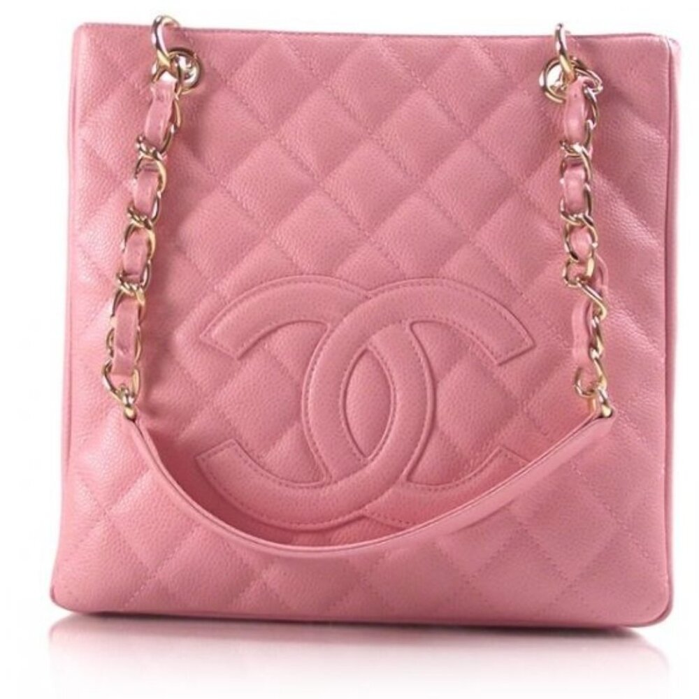 Authentic CHANEL CC Caviar Quilted Petite Shopping Tote PST Pink Leather Purse